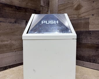 Vintage Steel Push Lid Trash Can, Miniature Metal Office Waste Basket