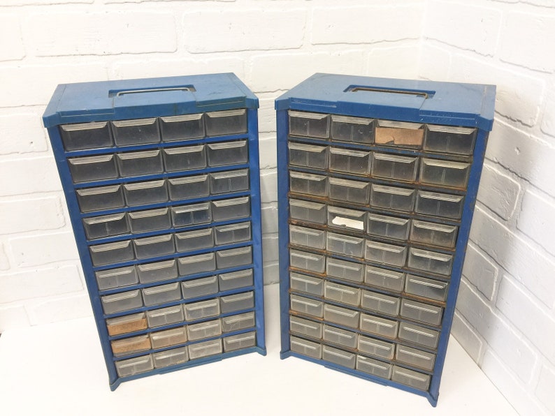 Pair Of Blue Vintage 40 Drawer Storage Organizers Small Tool Etsy