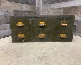 Antique Steel Card Catalog, Industrial Shop File or Parts Cabinet