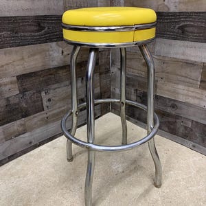 Vintage Mid Century Cosco Swivel Stool, Chrome and Yellow Vinyl - E