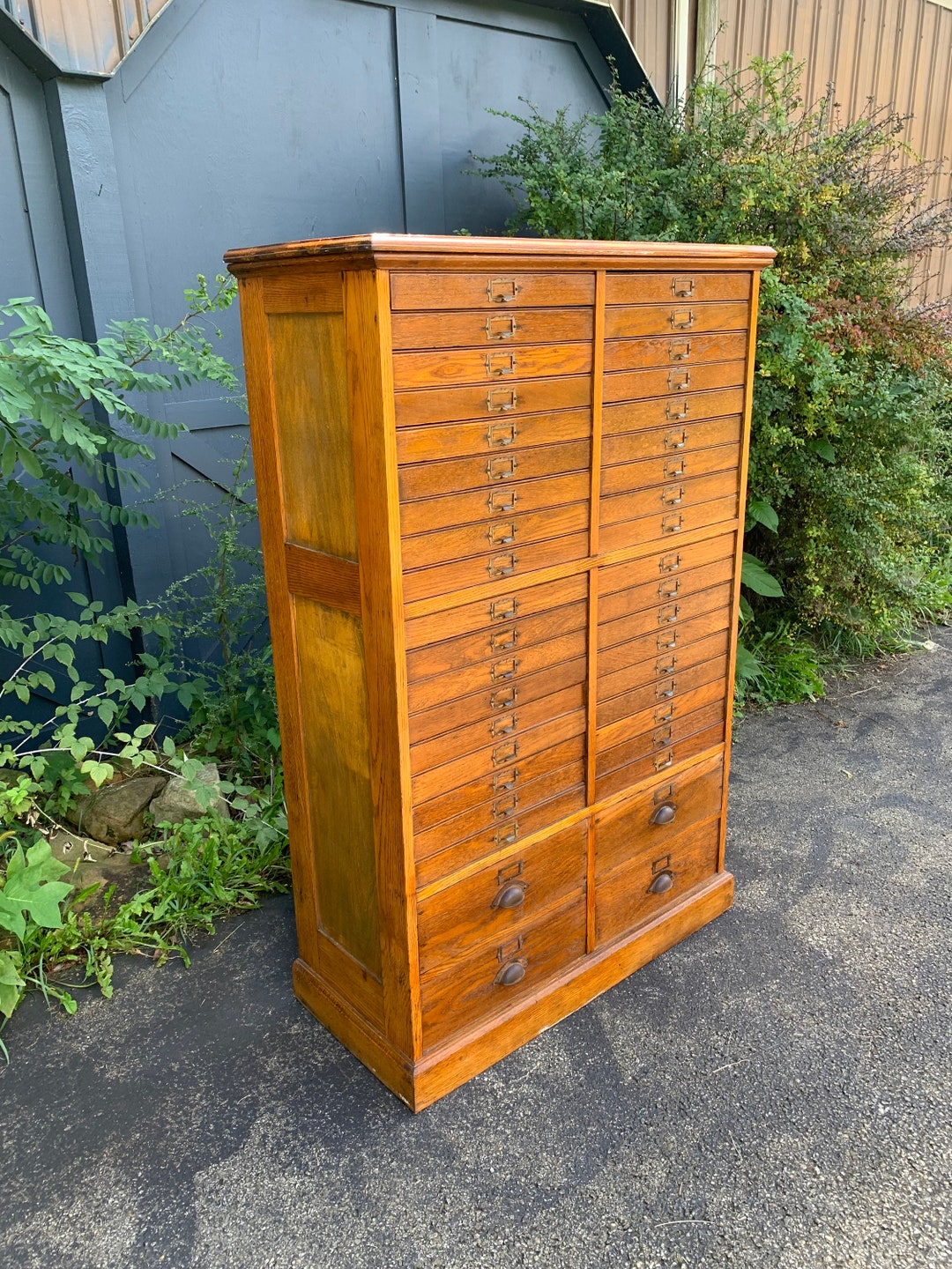 Antique Oak Flat File Storage 40 Drawers Etsy