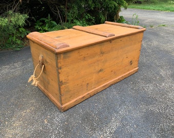 Antique Wood Trunk, Large 19th Century Blanket Chest