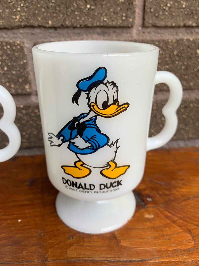 Vintage Mickey Mouse & Donald Duck Milk Glass Mugs, Walt Disney Productions bild 2