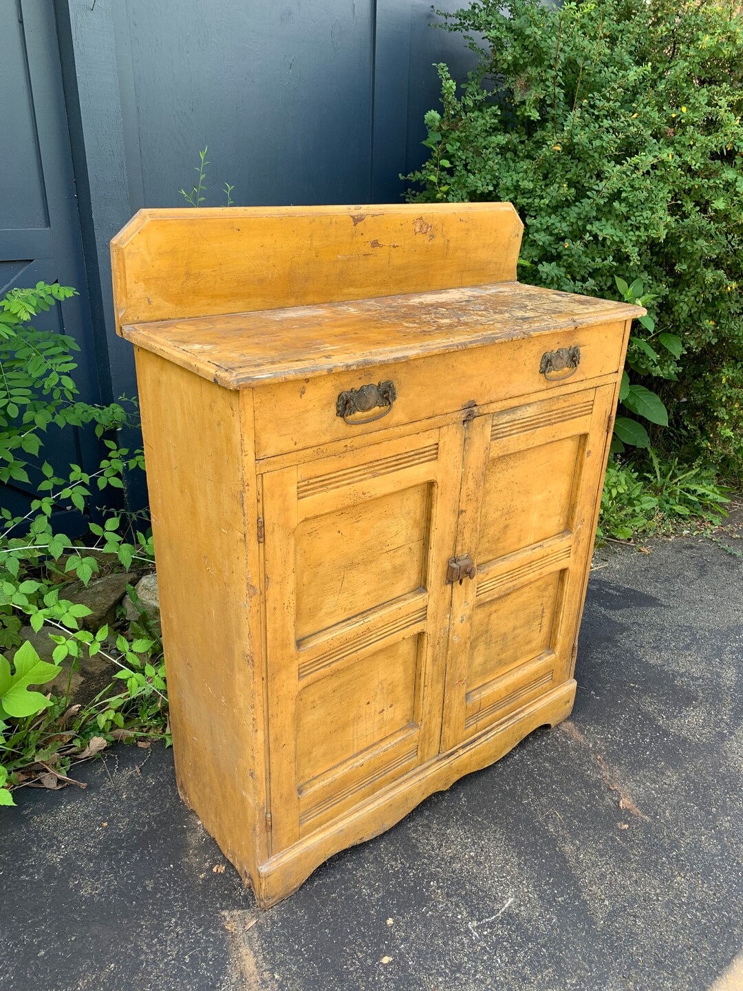 Antique Mustard Yellow Jelly Cupboard, Storage Raised Panel