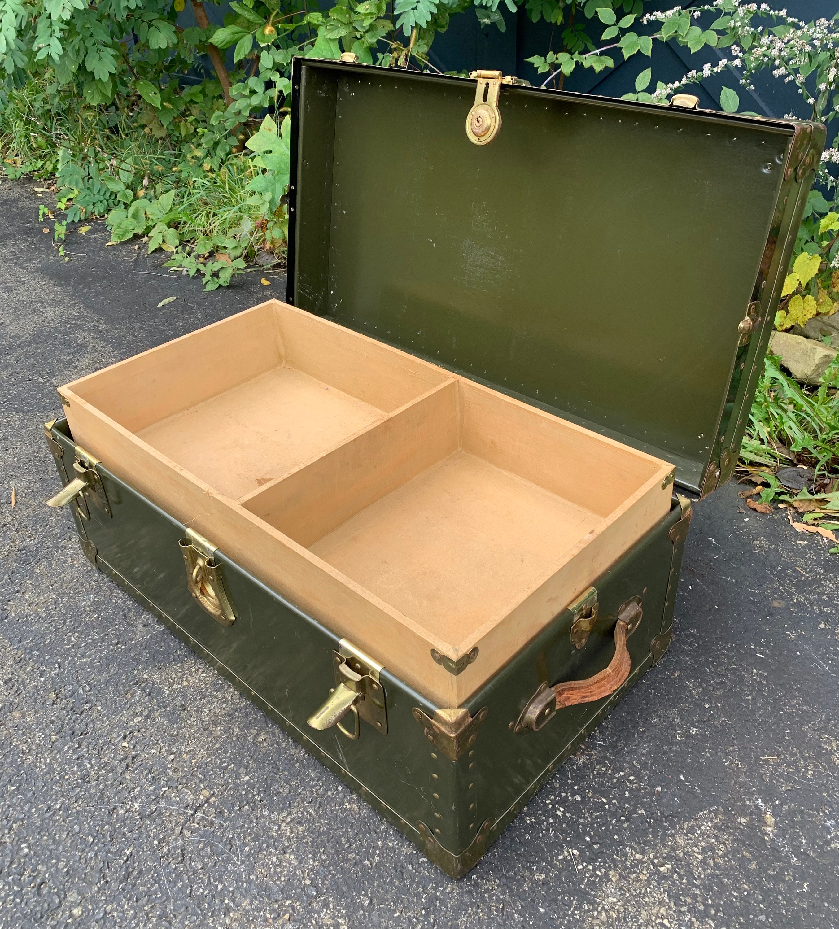 Vtg 1940's WWII Military Foot Locker Trunk US Tray Army Navy Marine Wooden  Crate