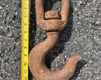 Large Vintage Crosby Hook, Industrial Crane Construction 13" Long, Home Decor Prop