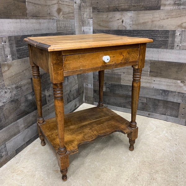 Antique Side Table with Single Drawer, Primitive Farmhouse Furniture