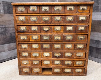 Early Oak Apothecary Cabinet, Antique General Store Parts Cabinet with 47 Drawers