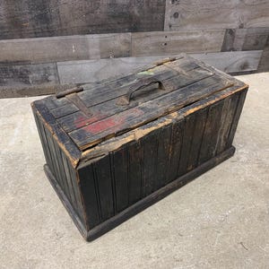 Antique Handmade Wood Storage Chest, Primitive Beadboard Trunk