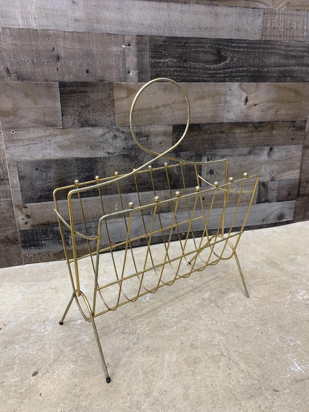 Vintage Brass Magazine Rack, Portable Metal Book Record Storage - Etsy