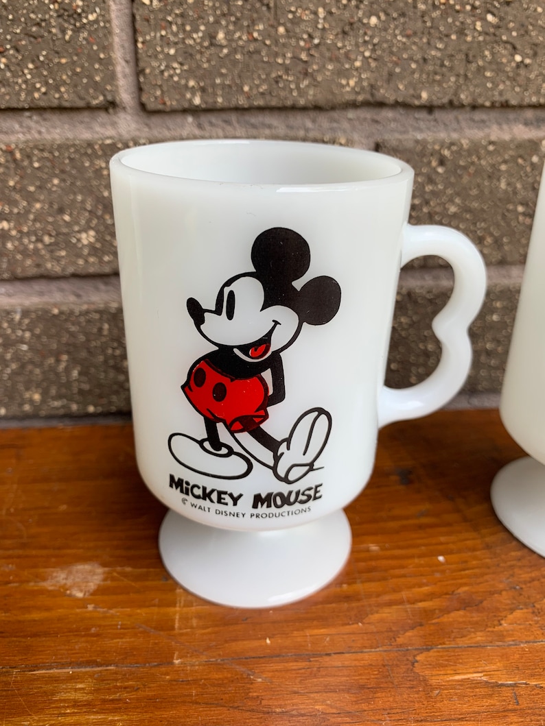 Vintage Mickey Mouse & Donald Duck Milk Glass Mugs, Walt Disney Productions bild 3