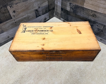 Dovetail Wood Liberty Powder Co. Shipping Crate with Lid, High Explosives Dangerous