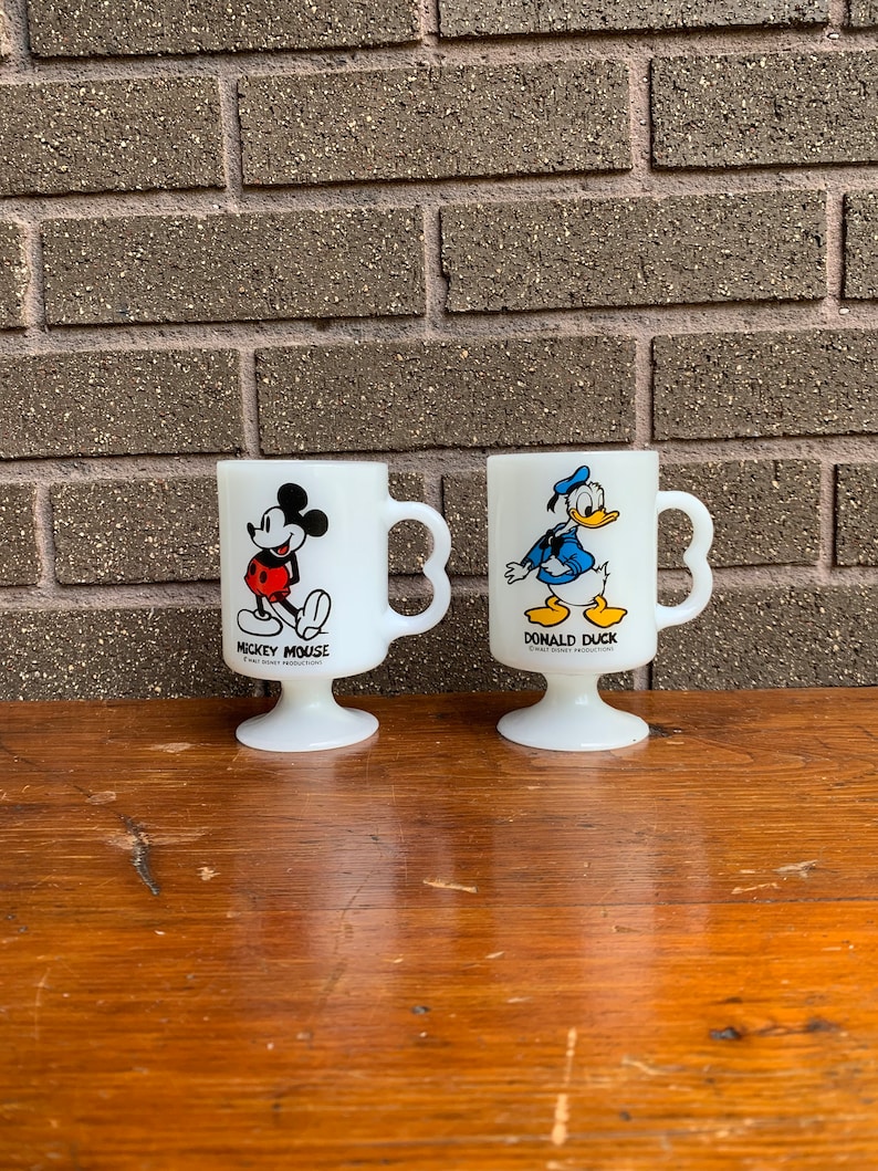 Vintage Mickey Mouse & Donald Duck Milk Glass Mugs, Walt Disney Productions bild 4