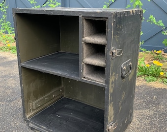 Vintage Military Shipping Case, Field Equipment Storage Box, Industrial Shelving Unit