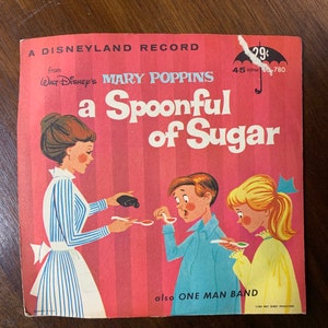 Vintage Mary Poppins a Spoonful of Sugar 45 Vinyl, Walt Disney Disneyland Record, Collectible Record Cover Art