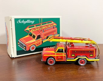 1995 Schylling Fire Engine Truck Tin Toy Christmas Ornament Collector Series