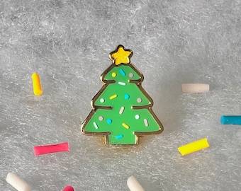 Christmas Tree Sugar Cookie Enamel Pin Lapel Brooch, Cute Holiday Stocking Stuffer