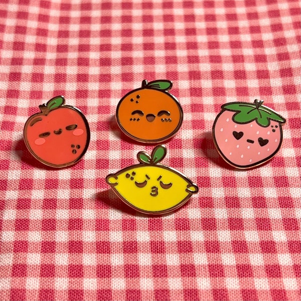 Fruit Hard Enamel Lapel Pins, Small Cute Kawaii Pin Badge, Teacher Gift Apple, Lemon, Clementine Orange Pastel Strawberry