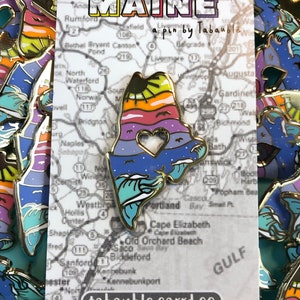 Maine State Enamel Pin I Love Maine Hard Enamel Lapel Pin New England Beach image 2