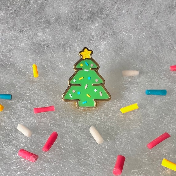 Christmas Tree Sugar Cookie Enamel Pin Lapel Brooch, Cute Holiday Stocking Stuffer