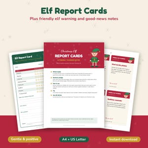Christmas Elf Report Card Printable, Elf Warning Notes and Good Behaviour Notes from the Elf, Kindness Chart, Instant Download