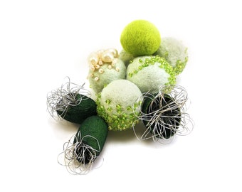 Inflorescence Brooch. Wool, silk cocoons, pearls. Felt Wool Brooch. Pearls Jewelry. Statement Fantasy Brooch