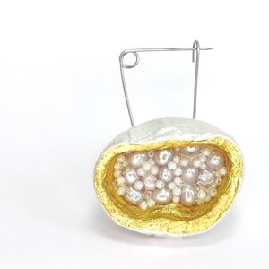 Fruits of Hope 2. A story in white Collection. Mangosteen and Paper sculpture, 22Kt Gold Leaf, fresh water Pearls image 3