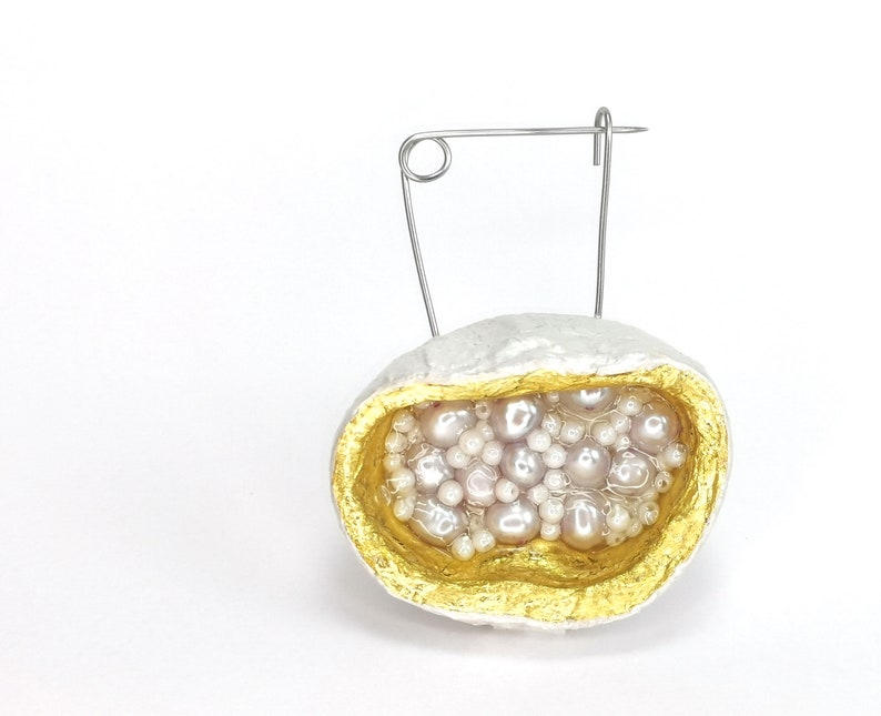 Fruits of Hope 2. A story in white Collection. Mangosteen and Paper sculpture, 22Kt Gold Leaf, fresh water Pearls image 3