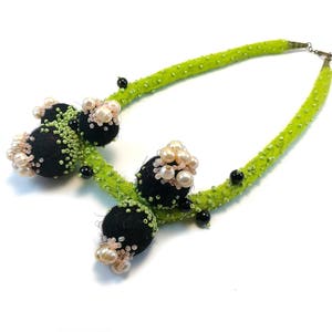 In Bloom Necklace, Pearls Necklace, Felted Wool Necklace, Felt Jewelry, Statement Felted Necklace, Spring Flowers image 4