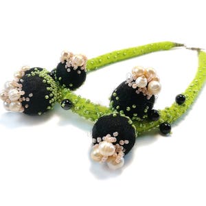 In Bloom Necklace, Pearls Necklace, Felted Wool Necklace, Felt Jewelry, Statement Felted Necklace, Spring Flowers image 5