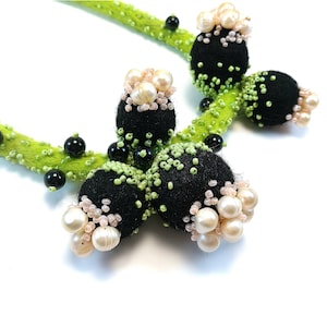 In Bloom Necklace, Pearls Necklace, Felted Wool Necklace, Felt Jewelry, Statement Felted Necklace, Spring Flowers image 1