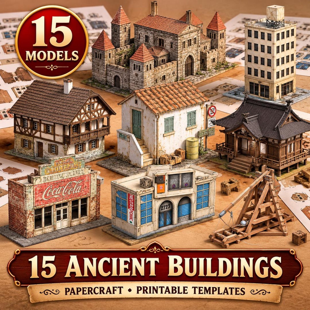 Ecd Paper Pattern 15 Ancient Buildings Papercraft Models, Printable 3D Paper Architecture ...