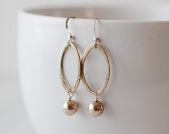 Modern oval earrings with Swarovski pearls - FREE shipping