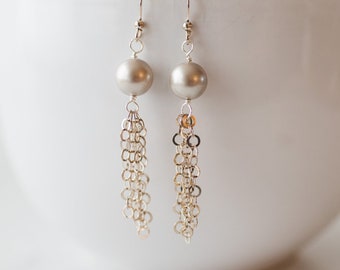 Silver tassel earrings with Swarovski pearls - FREE shipping