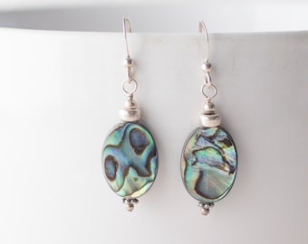 New Zealand abalone (paua) and sterling silver earrings - FREE shipping