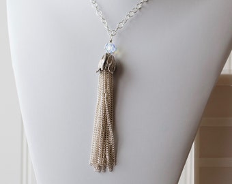 Silver tassel necklace - FREE shipping