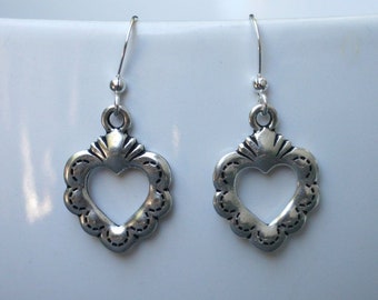 Pewter Heart Earrings with Sterling Silver Ear Wires - FREE shipping