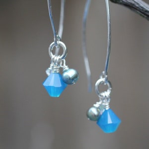 Blue Moon's Matching Earrings: Swarovski Crystals, Freshwater Pearls & Sterling Silver image 2