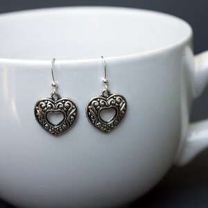 Pewter Heart Earrings with Sterling Silver Ear Wires image 2
