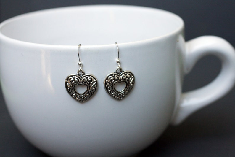 Pewter Heart Earrings with Sterling Silver Ear Wires image 2