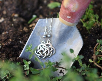 Celtic Knot Earrings with Freshwater Pearls on Sterling Silver Ear Wires