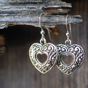 Pewter Heart Earrings with Sterling Silver Ear Wires image 1