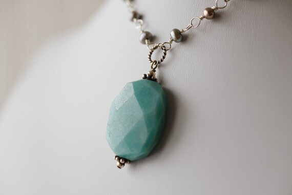 Amazonite Pendant With Freshwater Pearls & Sterling Silver Limited Edition  FREE Shipping - Etsy