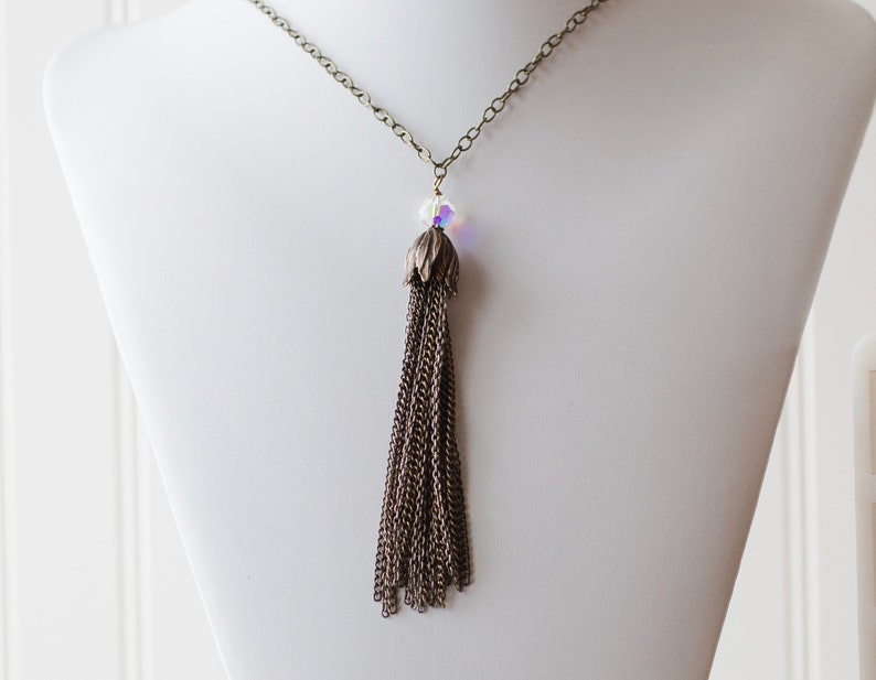 Antique brass tassel necklace FREE shipping image 1