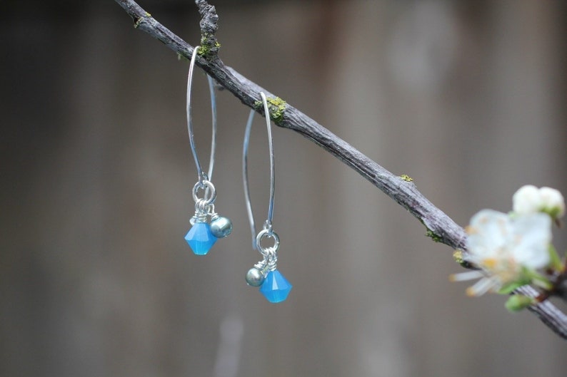 Blue Moon's Matching Earrings: Swarovski Crystals, Freshwater Pearls & Sterling Silver image 1