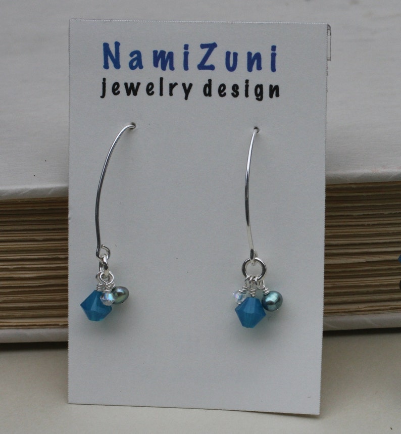 Blue Moon's Matching Earrings: Swarovski Crystals, Freshwater Pearls & Sterling Silver image 4