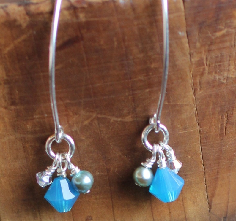 Blue Moon's Matching Earrings: Swarovski Crystals, Freshwater Pearls & Sterling Silver image 3