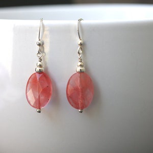 Faceted Cherry Quartz and Sterling Silver Earrings - FREE shipping!