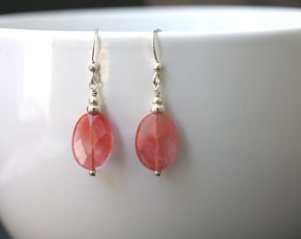 Faceted Cherry Quartz and Sterling Silver Earrings - FREE shipping!