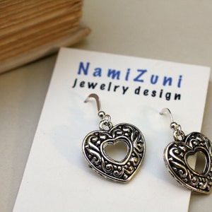 Pewter Heart Earrings with Sterling Silver Ear Wires image 4